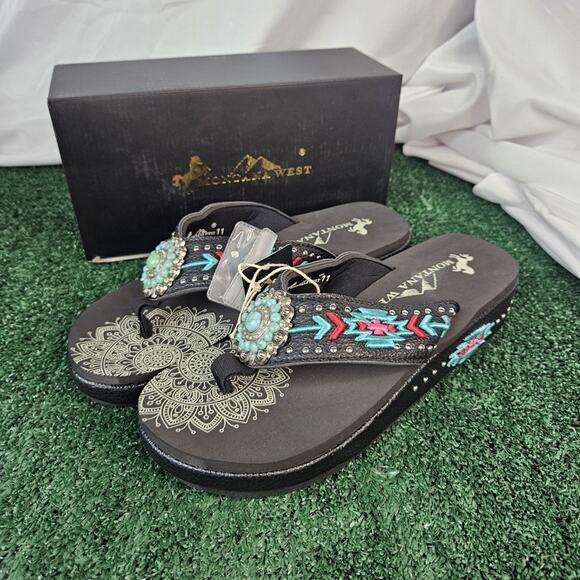 Montana West Flip Flop Rhinestone Southwest Embroided Print Women’s 11 NIB - Picture 1 of 8
